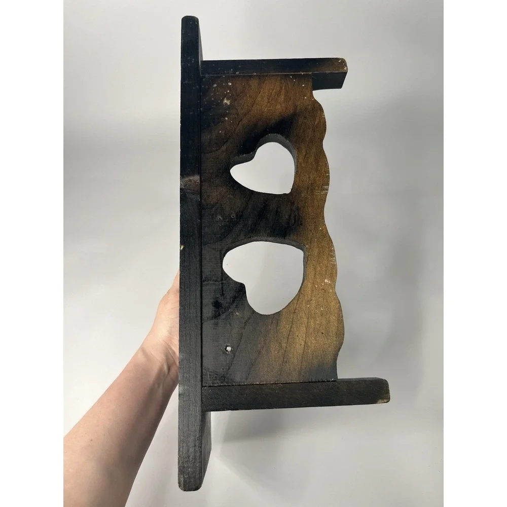 Vintage Rustic Farmhouse Wood Wall Shelf With Cutout Heart Design Black Shelf